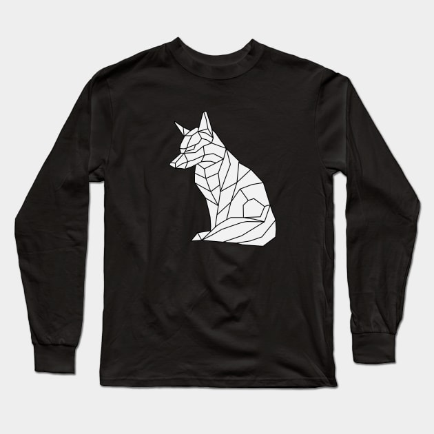 Origami Fox on White Long Sleeve T-Shirt by shaldesign